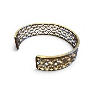 Vintage Retro Mid Mod Geometric Openwork Gold Tone Cuff Bracelet M/L